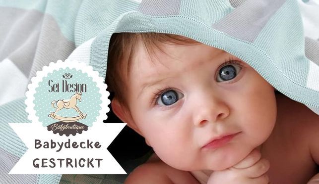 Unsere superweiche gestrickte Babydecke mit Mütze - als Geschenk verpackt 