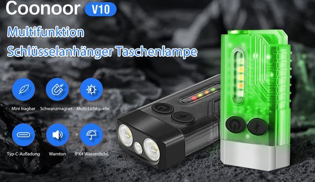 Coonoor V10 wiederaufladbare multifunktionale kleine leistungsstarke Taschenlampe 1000 Lumen