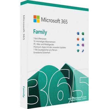 Microsoft original Microsoft 365 Family für bis zu 6 Personen ( Officeprogramm, Lizenzschlüssel) | PC-Software
