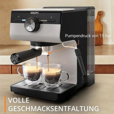 Krups Siebträgermaschine XP381B Authentic, Siebtäger, intuitives Bedienfeld, Milch-Aufschäumdüse, 2 Siebeinsätze, Siebträger Kaffeemaschine