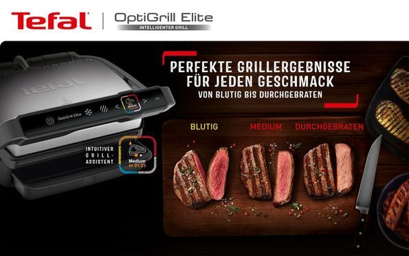 Tefal Kontaktgrill Optigrill Elite GC750D, 7° Grillplatten-Neigung für  einfachen Fettablauf