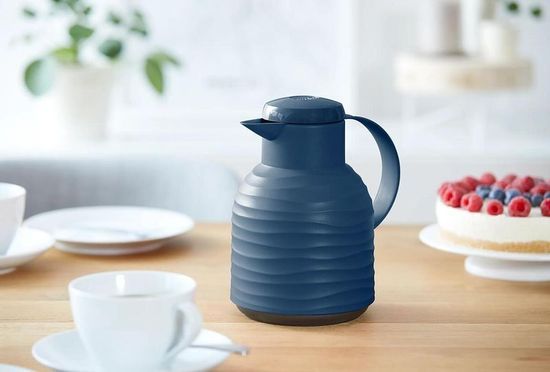Emsa Isolierkanne Samba Wave, 1 l, Made in Germany, 12h warm/24h kalt, Quick-Press-Deckel, Glaskolben, Thermokanne