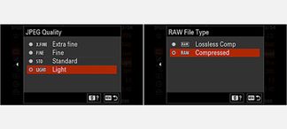 Wählbare RAW-Bildgrößen und -qualitäten