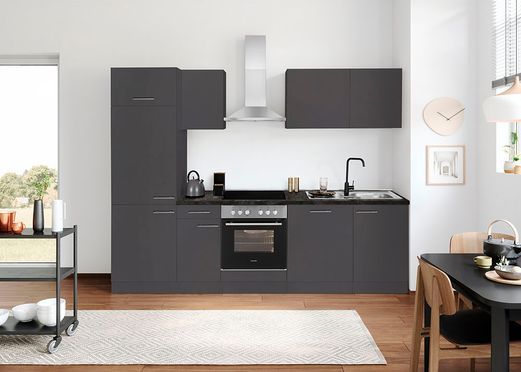 OPTIFIT Küchenzeile Malika, Breite 210 cm, mit Hanseatic-E-Geräten,  Stangengriffe aus Metall