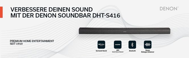 Denon DHT-S416 2.1 Soundbar (Bluetooth, kabelloser Subwoofer, Chromecast, HDMI  ARC), Höre kristallklare Dialoge bei Filmen und Serien mit komplexen  Audiospuren