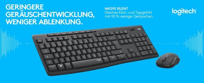 Logitech MK295 kabelloses Tastatur Maus Set, SilentTouch, optischer Spurführung, QWERTZ Schwarz