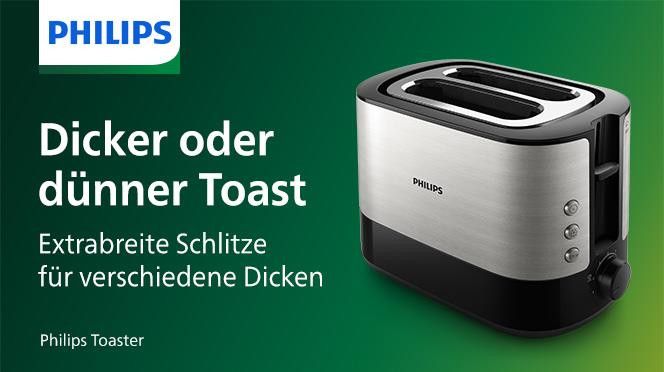 Philips Toaster HD2637/90 Bränungsstufen, Croissants Schlitze, Viva von Scheiben, zum 1000 3 Integr.Brötchenaufsatz Aufbacken 2 Krümelschublade, und 7 Funktionen, kurze Brötchen für Collection, 2 W, Brötchenaufsatz