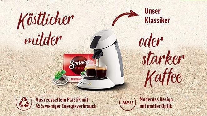 Philips Senseo Kaffeepadmaschine Original Plus CSA210/10, aus 80% recyceltem  Plastik, +3 Kaffeespezialitäten, Memo-Funktion, Gratis-Zugaben (Wert €5,-UVP )