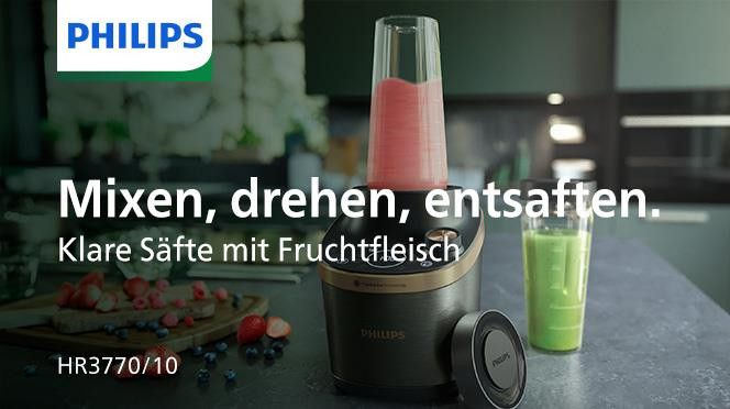 Philips Standmixer HR3770/10 Flip&Juice™, 1500 W, 12 Stufen, Pulse  Funktion, Entsafterfunktion, 2 Trinkbehälter