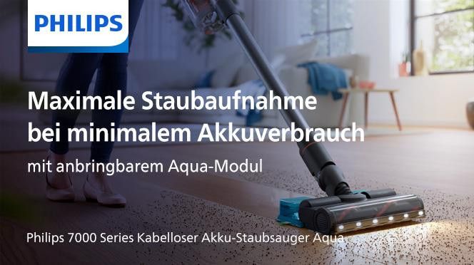 Philips Nass-Trocken-Akkusauger XC7055/01 Aqua 7000 Series, beutellos, mit  bis zu 80 Minuten Laufzeit und aufsteckbarem Aqua-Modul