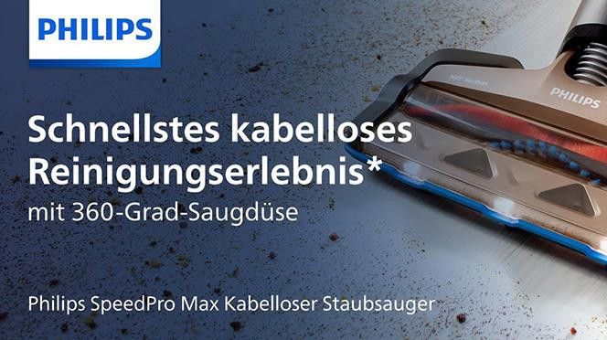 Philips Akku-Stielstaubsauger FC6826/01 SpeedPro Max, beutellos, mit 65 Minuten  Laufzeit, Turbo-Tierhaarbürste