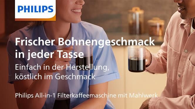 Philips Kaffeemaschine mit Mahlwerk HD7900/50 All-in-1 Brew, Permanentfilter  1x4, mit Smart Dosierung und Duo-Kaffeebohnenbehälter, inkl. Dosierlöffel | Filterkaffeemaschinen