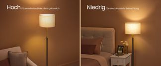 VASAGLE Stehleuchte, Standleuchte, Stehlampe mit 3 Glühbirnen, verstellbare Helligkeit, modern, Lampenschirm aus Stoff, 3 E27 Fassungen, gold-schwarz LFL003B02