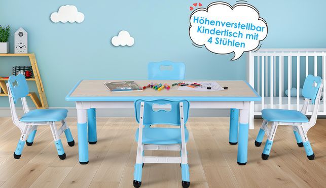 Kindertisch mit 4 Stühlen Höhenverstellbar Kindertischgruppe