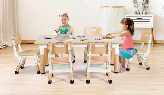 Kindertisch mit 6 Stühlen Höhenverstellbar Kindertischgruppe