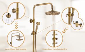 Thermostat-Duschsystem Mit Regendusche – Goldene Armatur, 1,5m Schlauch, Für Bad & Hotel