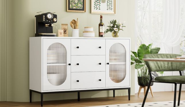 Homfa 120cm Breit Sideboard mit 3 Schubladen 2 Türen in weiß