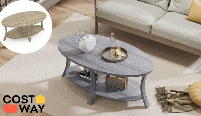 Ovaler Wohnzimmertisch mit Ablage von COSTWAY