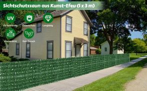 BlingBin Kunsthecken-Sichtschutz Kunsthecken-Sichtschutz, Balkon  Sichtschutz Efeu, 1x3 m, (1er Set, 1-St., Inklusive 20 Kabelbinder),  Dekoration fr Auenbereich Gartendekoration Sichtschutz Windschutz