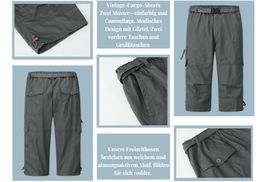 Herren Cargohose Kurz 3/4 - Leichte Sommerhose Mit Stretch & Gummizug - Baumwolle Freizeithose