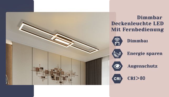 Deckenlampe Dimmbar mit Fernbedienung 3000K-6500K Warmweiß/Naturweiß/Kaltweiß-Schwarz