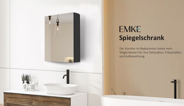 EMKE Spiegelschrank Bad Grau Badezimmer Badschrank mit Doppelseitiger Spiegel