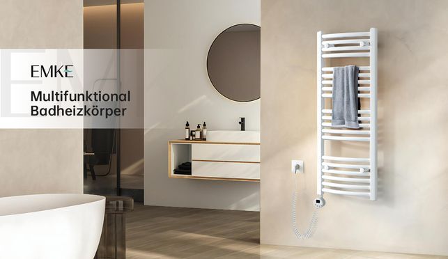 EMKE Badheizkörper Elektrisch mit Thermostat Gebogen Handtuchwärmer Handtuchtrockner mit Heizstab