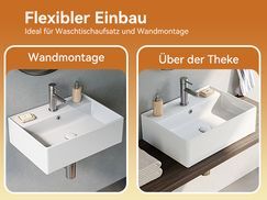 Gecheer Hängewaschbecken Keramik 60x44cm - Rechteckiges Waschbecken Mit Überlauf