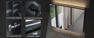 LED Spiegelschrank – Glasablagen, Softclose, Steckdose