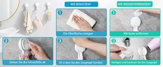 Elegear Saugnapf Haken – 4er Set, Hält Bis 5kg, 100% Wiederverwendbar | Ohne Bohren, Drehbar Für Bad & Küche