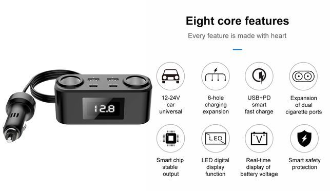 4 In 1 Zigarettenanzünder USB C 69W Auto Ladegerä Produktbild-Vorschau 6