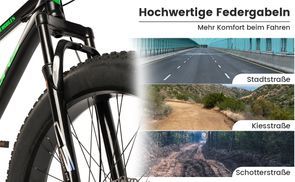 Wide 4.0 inch tires & suspension fork for more control
