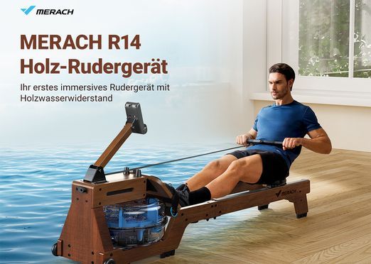 Merach Rudergerät aus Holz, Erlebe das echte Wasser Rudergefühl