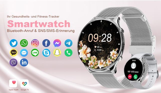 Smartwatch Damen mit Telefonfunktion, HD Voll Touchscreen, Fitness Tracker mit 120 Sport SpO2 Pulsuh