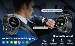Bluetooth Anrufe und Nachrichtenvorschau Herren Smartwatch