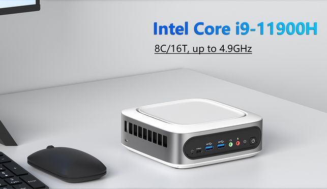 Mini PC Intel Core I9-11900H, 32 Go RAM, 1 To SSD, Windows 11 Pro - Compact, Wi-Fi 6e, Double écran HDMI/VGA
