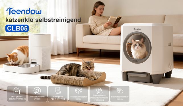 Teendow Katzenecktoilette CLB05 Katzentoilette selbstreinigend 80L+8L  Elektrisches Katzenklo XXL, Selbstreinigend, geruscharm, hygienisch