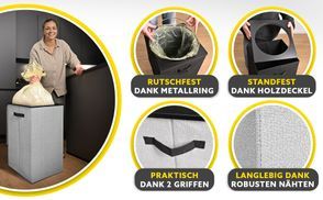 Müllsackständer & Wäschekorb – 70 L, mit Deckel & Griffen
