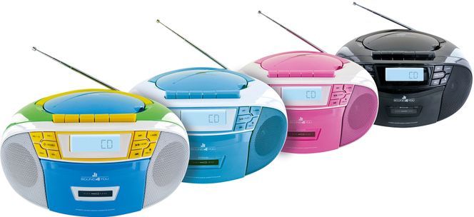 Der tragbare CD-Player mit Kassettendeck in vielen verschiedenen Farben