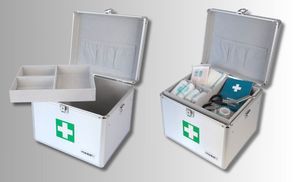 HMF Medizinschrank Erste Hilfe Koffer, Arztkoffer für Erstversorgung  erkennbarer Erste-Hilfe Koffer mit Tragegriff, 30x25x25 cm