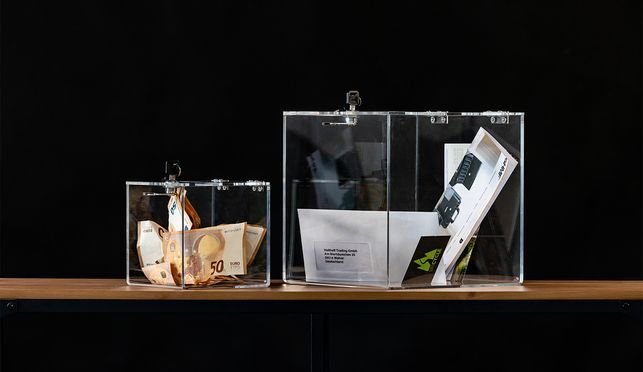 HMF Acryl Spendenbox mit Schloss