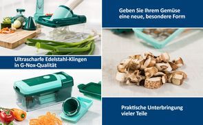 Genius Nicer Dicer Fusion Smart Set 16 Teile - Gemüseschneider & Spiralschneider zum Gemüse schneiden mit Twist, Slicer, Julietti aus TV-Werbung - Ideal als Chopper Gemüsehobel
