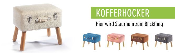 Kobolo Sitzhocker Kofferhocker Polsterhocker aus Textil in hellgrau (1  Stück)