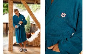 Jan Vanderstorm Bademantel JANNING, Langform, Baumwolle, Kimono-Kragen,  Gürtel, aus angenehm weichem Frottier