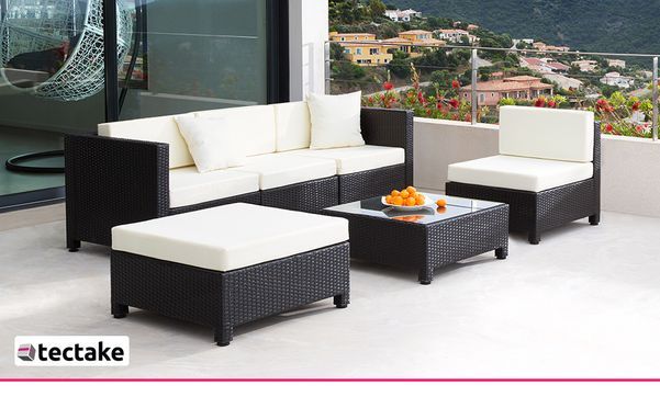 Rattan Lounge mit Aluminiumgestell inkl. Bezüge in 2 Farben mit 10 cm Polsterung