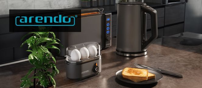 Arendo Frühstücks-Set (3-tlg), Wasserkocher 1,5l / 2-Scheiben Toaster /  Eierkocher, Edelstahl, Grau