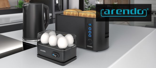 Arendo Frühstücks-Set (3-tlg), Wasserkocher 1,5l, 4-Scheiben Toaster, 6er  Eierkocher, Schwarz