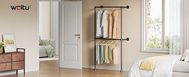 WOLTU Kleiderständer Wandmontage, Offener Kleiderschrank, Garderobenständer industriell