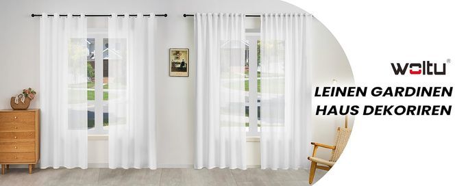 WOLTU Gardinen mit Kräuselband Leinenoptik Vorhang Weiß Halbtransparent Voile Leinenvorhänge