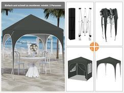 WOLTU Opvouwbaar paviljoen, 2 x 2 m, met 4 afneembare wanden, zonwering UPF 50 , metalen frame, winddicht, 3 hoogte-instellingen, tuintent, camping/strand, grijs